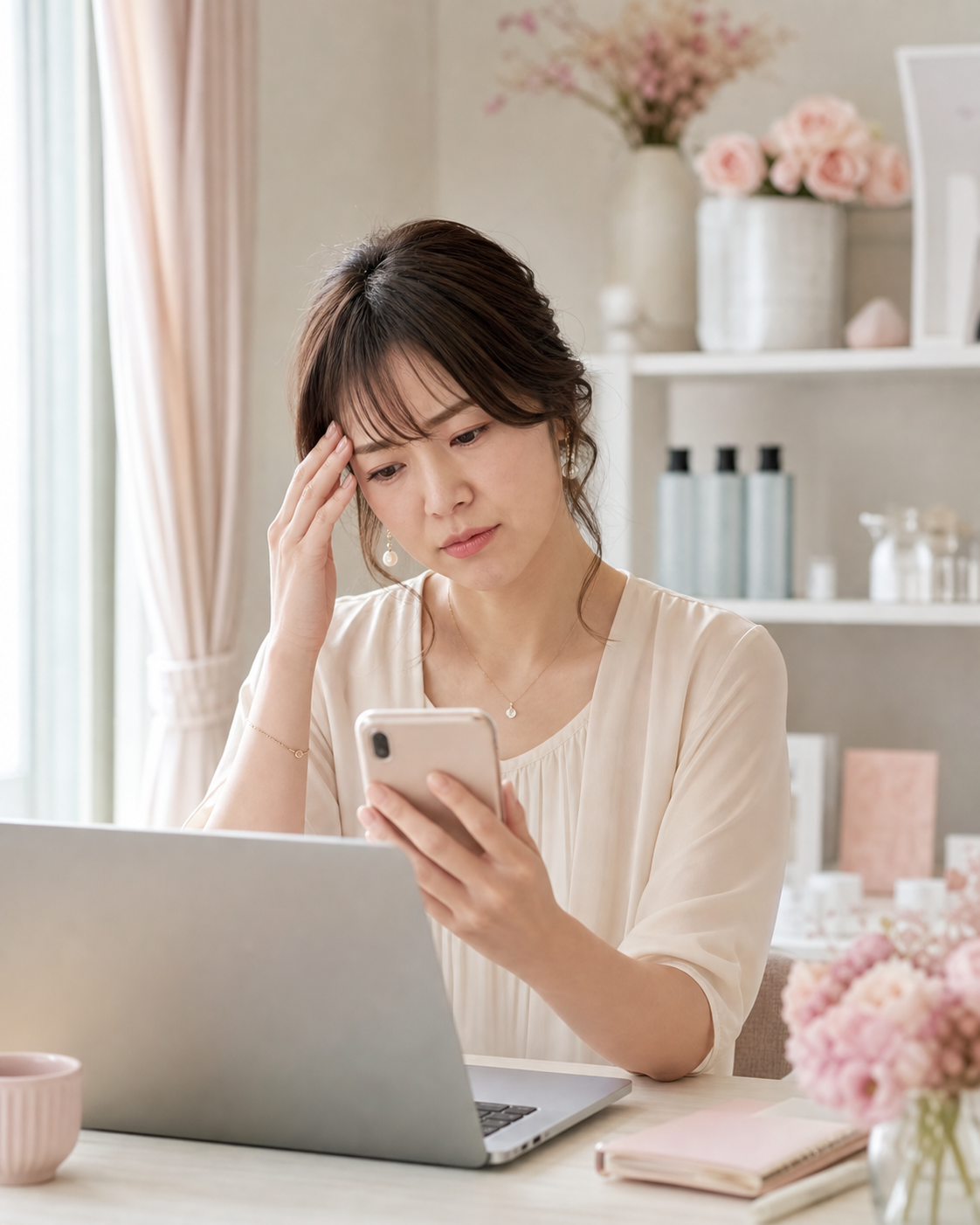 発信やお申し込みについて悩む女性